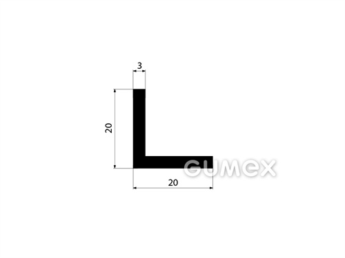 Pryžový profil tvaru "L", 20x20/3mm, délka 6100mm, 60°ShA, NBR, -40°C/+70°C, černý